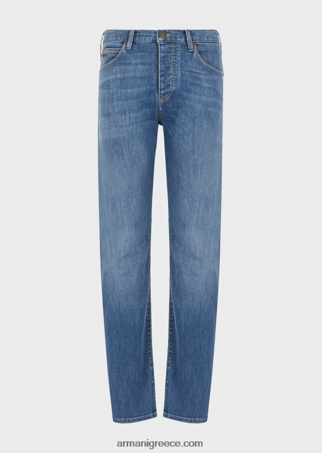 άνδρες Armani j21 πλυμένο, με κανονική εφαρμογή, τζιν τζιν με twill 4046R61210 μπλε