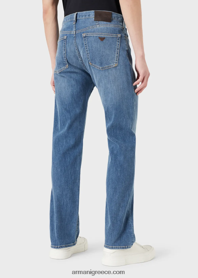 άνδρες Armani j21 πλυμένο, με κανονική εφαρμογή, τζιν τζιν με twill 4046R61210 μπλε