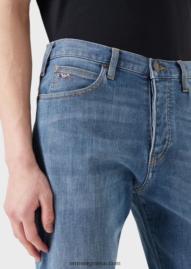 άνδρες Armani j21 πλυμένο, με κανονική εφαρμογή, τζιν τζιν με twill 4046R61210 μπλε