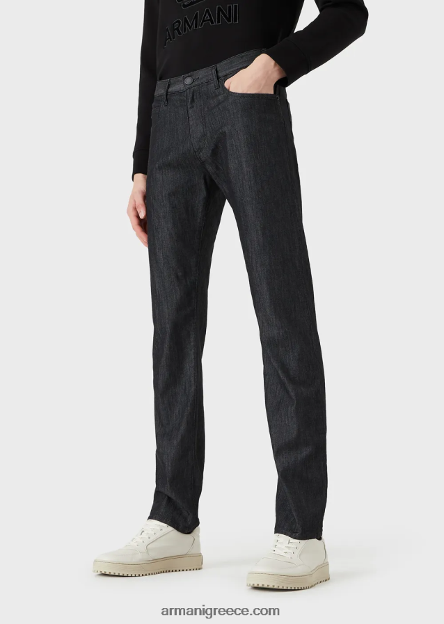άνδρες Armani j45 τζιν τζιν με κανονική εφαρμογή, ελαφρύ πλύσιμο 4046R61205 μαύρος