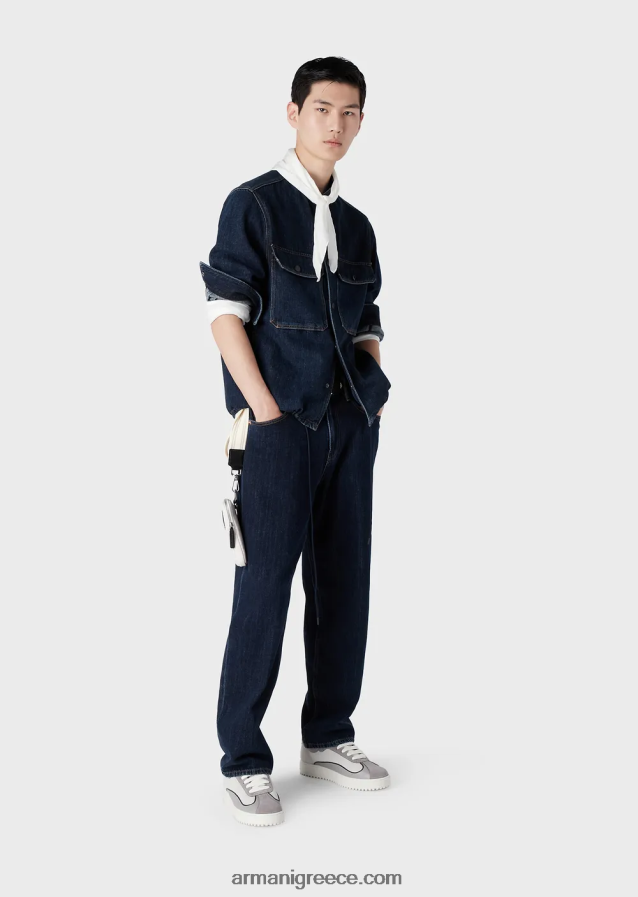 άνδρες Armani j73 τζιν τζιν σε φαρδιά εφαρμογή από κάνναβη 4046R61149 μπλε