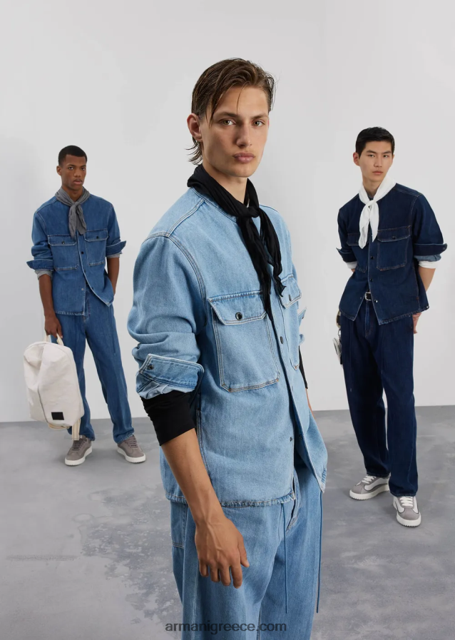 άνδρες Armani j73 τζιν τζιν σε φαρδιά εφαρμογή από κάνναβη 4046R61149 μπλε