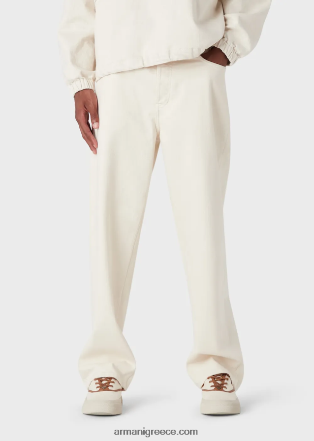 άνδρες Armani j74 τζιν bull τζιν με χαλαρή εφαρμογή, απαλά βαμμένα 4046R61151 γαλακτώδες λευκό