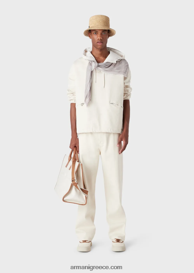 άνδρες Armani j74 τζιν bull τζιν με χαλαρή εφαρμογή, απαλά βαμμένα 4046R61151 γαλακτώδες λευκό