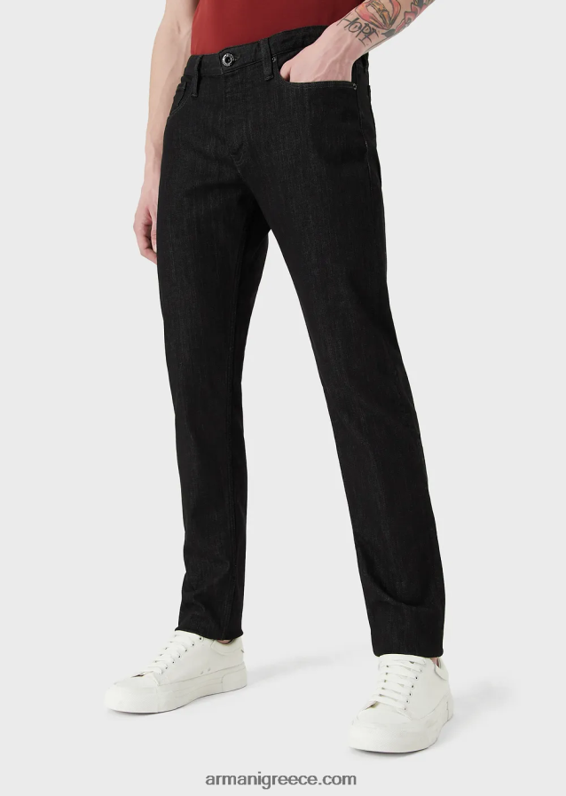 άνδρες Armani j75 τζιν τζιν με λεπτή εφαρμογή, σκούρο-μπλε ξέπλυμα 4046R61169 μαύρος