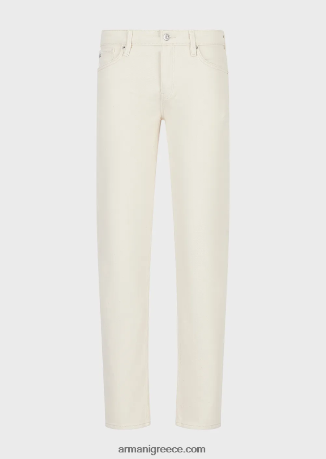 άνδρες Armani j75 τζιν με λεπτή εφαρμογή, απαλά βαμμένα, τζιν bull-denim 4046R61172 γαλακτώδες λευκό