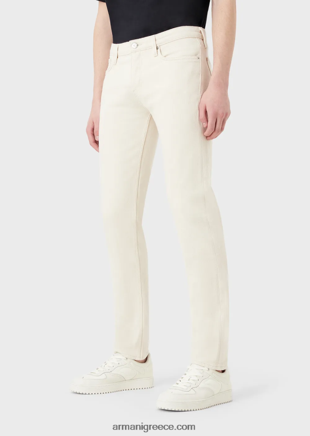 άνδρες Armani j75 τζιν με λεπτή εφαρμογή, απαλά βαμμένα, τζιν bull-denim 4046R61172 γαλακτώδες λευκό