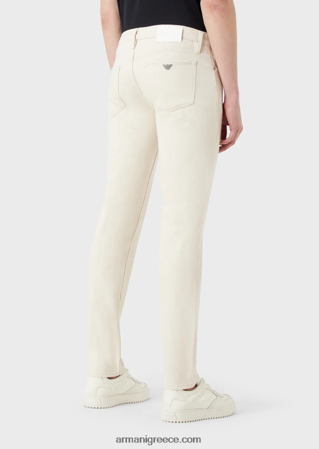 άνδρες Armani j75 τζιν με λεπτή εφαρμογή, απαλά βαμμένα, τζιν bull-denim 4046R61172 γαλακτώδες λευκό