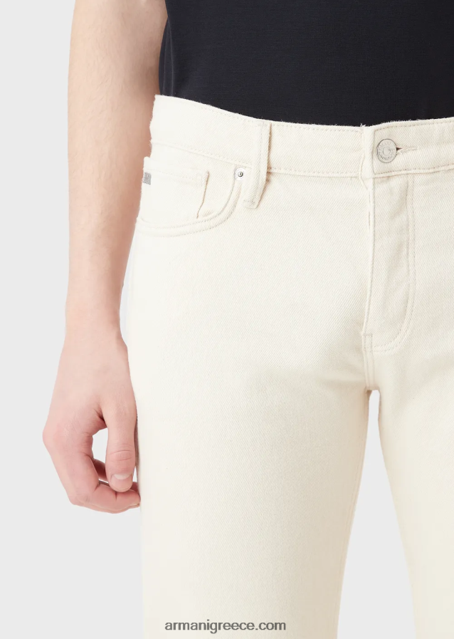 άνδρες Armani j75 τζιν με λεπτή εφαρμογή, απαλά βαμμένα, τζιν bull-denim 4046R61172 γαλακτώδες λευκό
