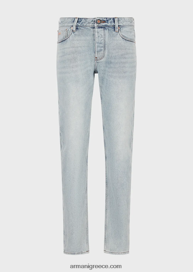 άνδρες Armani j75 slim-fit ξεθωριασμένο τζιν τζιν 4046R61162 γαλάζιο