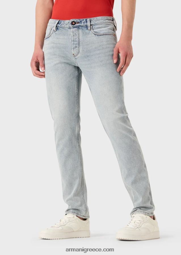 άνδρες Armani j75 slim-fit ξεθωριασμένο τζιν τζιν 4046R61162 γαλάζιο