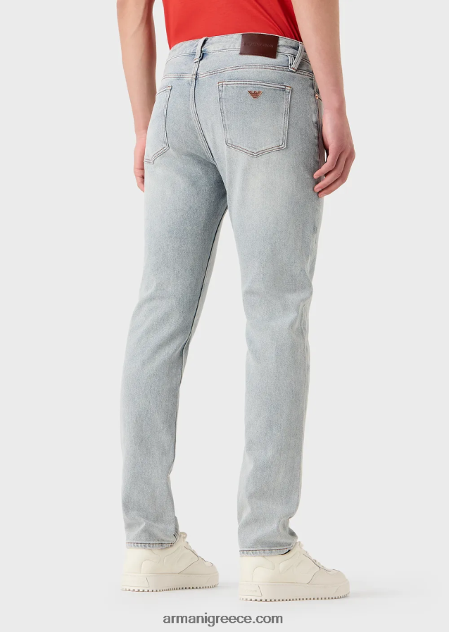 άνδρες Armani j75 slim-fit ξεθωριασμένο τζιν τζιν 4046R61162 γαλάζιο