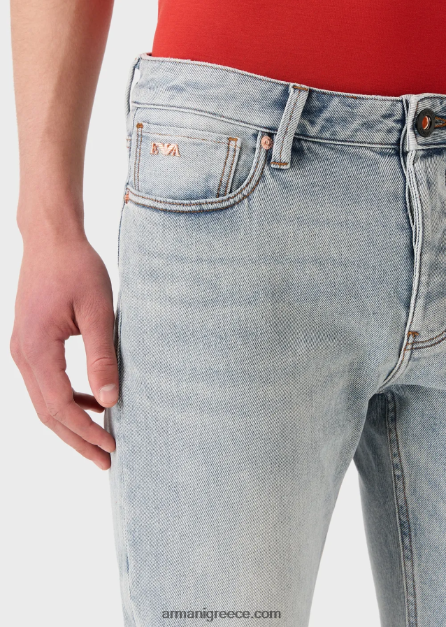 άνδρες Armani j75 slim-fit ξεθωριασμένο τζιν τζιν 4046R61162 γαλάζιο