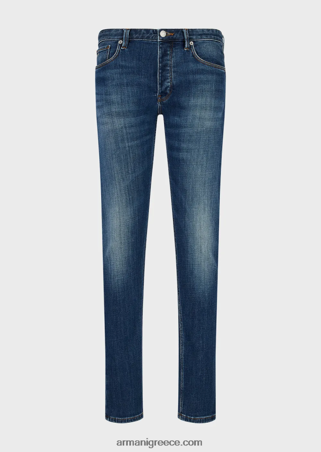 άνδρες Armani j75 slim-fit, φθαρμένο οργανικό τζιν τζιν 4046R61164 μπλε
