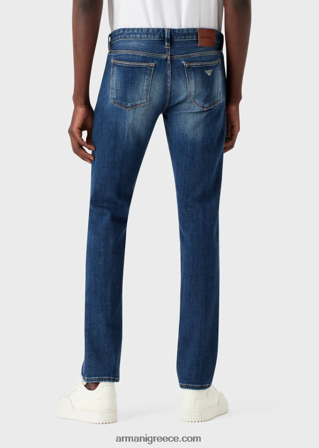 άνδρες Armani j75 slim-fit, φθαρμένο οργανικό τζιν τζιν 4046R61164 μπλε