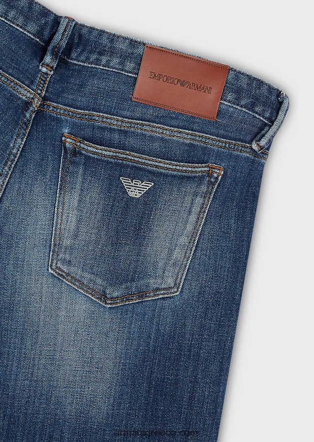 άνδρες Armani j75 slim-fit, φθαρμένο οργανικό τζιν τζιν 4046R61164 μπλε