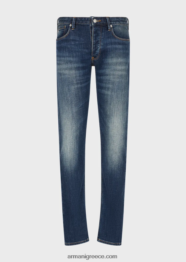 άνδρες Armani j75 slim-fit, φθαρμένο οργανικό τζιν τζιν 4046R61165 μέτριο μπλε