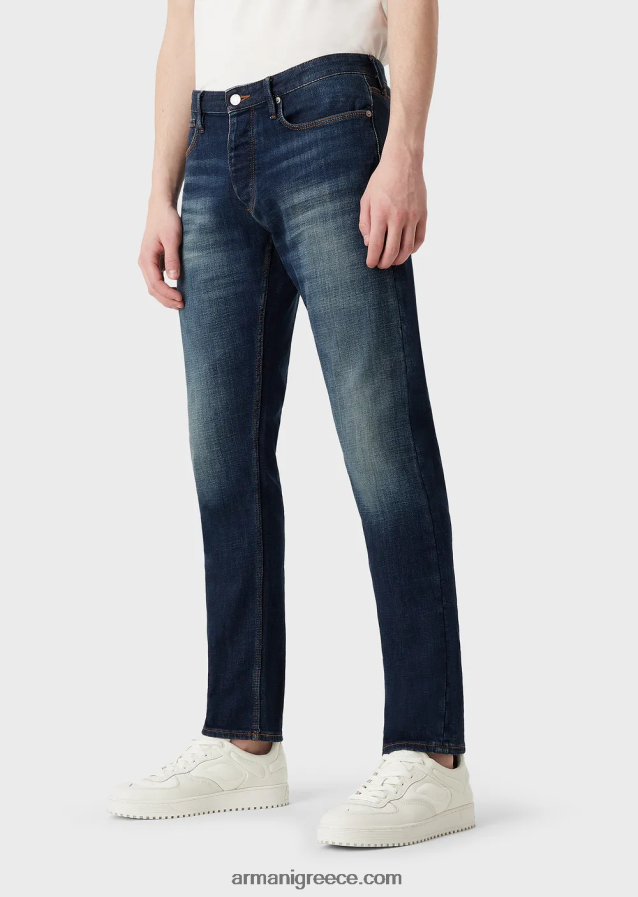 άνδρες Armani j75 slim-fit, φθαρμένο οργανικό τζιν τζιν 4046R61165 μέτριο μπλε
