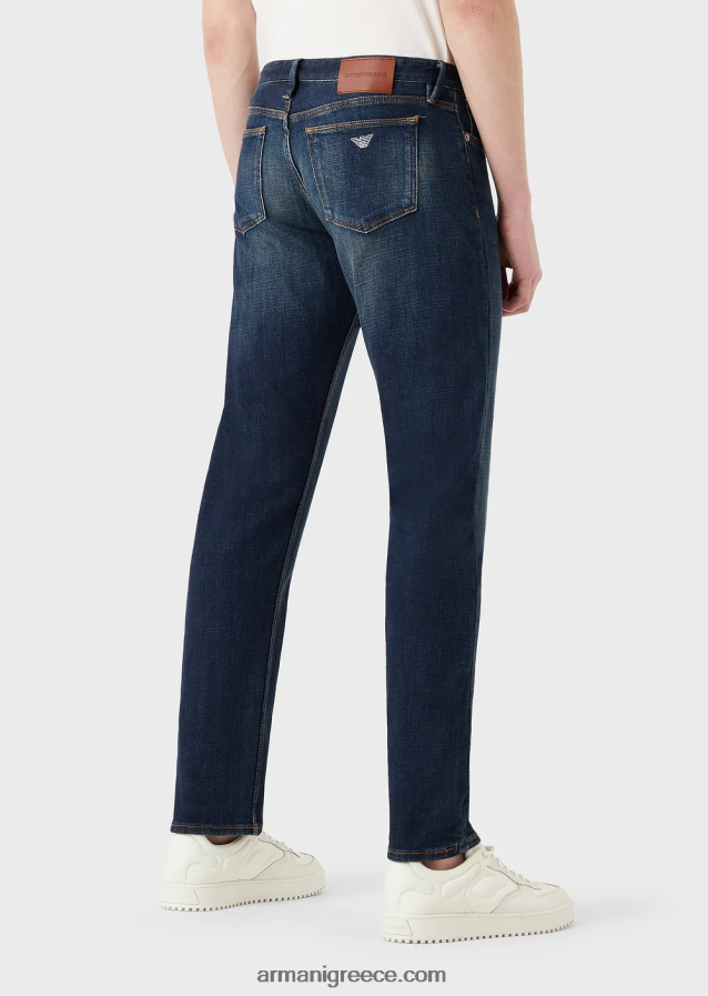 άνδρες Armani j75 slim-fit, φθαρμένο οργανικό τζιν τζιν 4046R61165 μέτριο μπλε