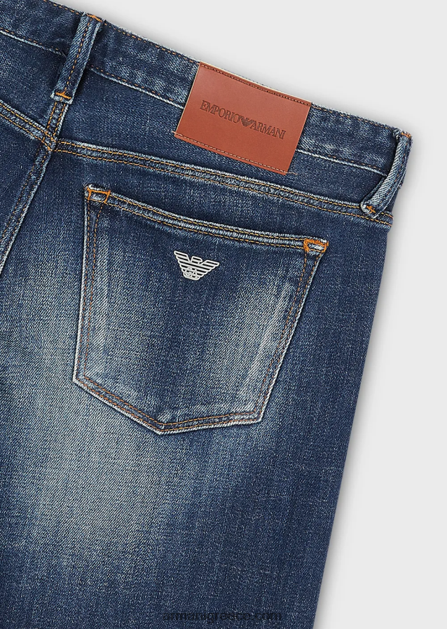 άνδρες Armani j75 slim-fit, φθαρμένο οργανικό τζιν τζιν 4046R61165 μέτριο μπλε