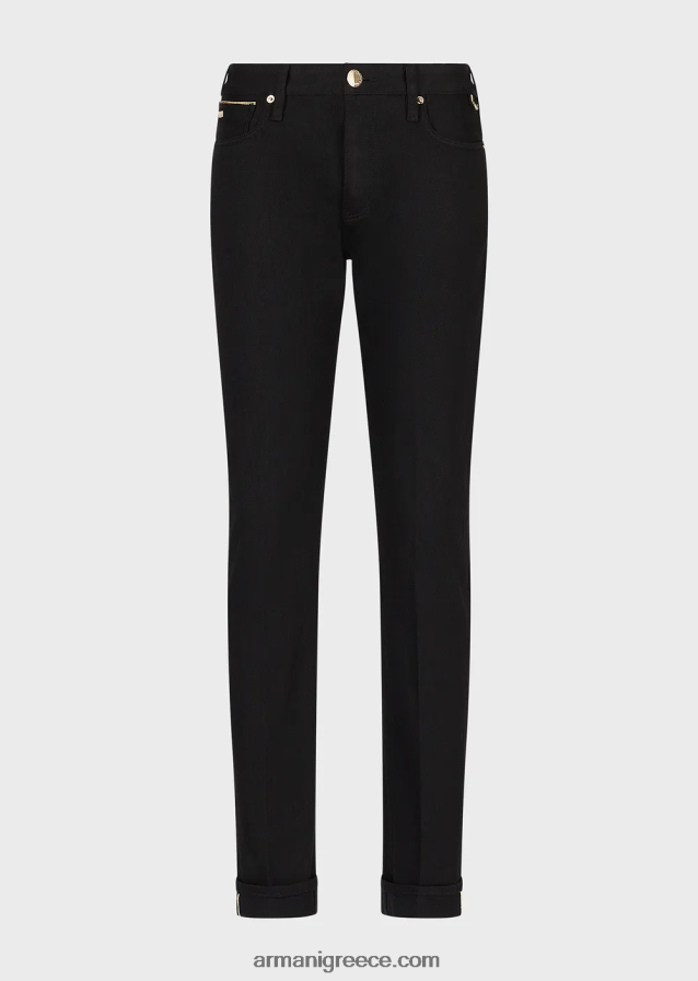 άνδρες Armani j75 slim-fit τζιν με χρυσές λεπτομέρειες 4046R61168 μαύρος