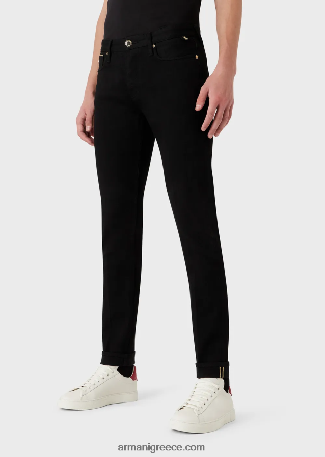 άνδρες Armani j75 slim-fit τζιν με χρυσές λεπτομέρειες 4046R61168 μαύρος