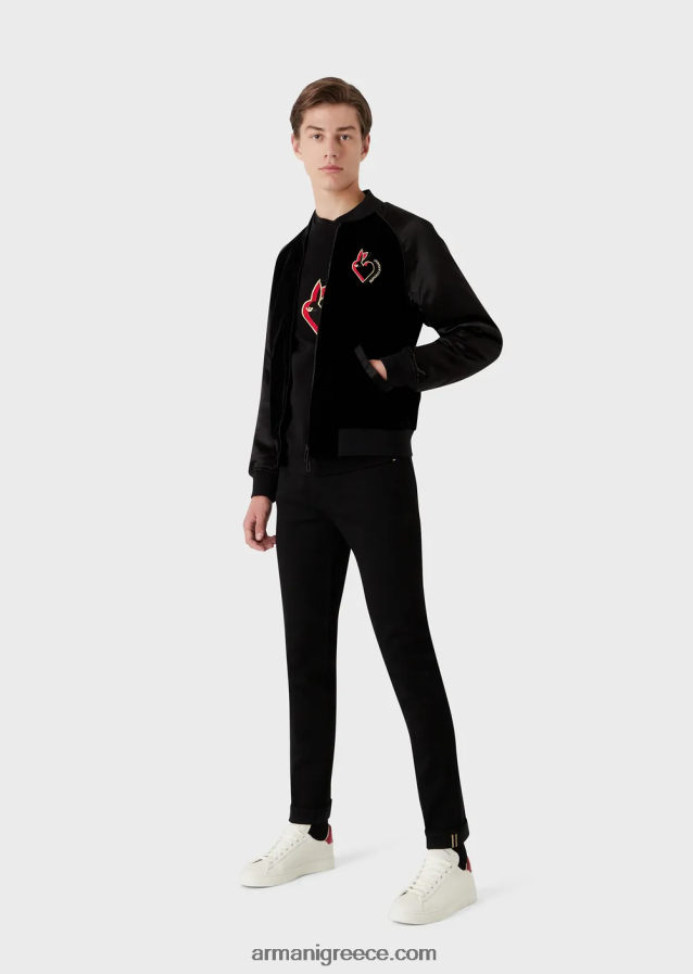 άνδρες Armani j75 slim-fit τζιν με χρυσές λεπτομέρειες 4046R61168 μαύρος