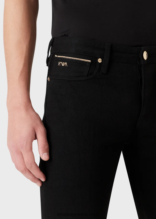 άνδρες Armani j75 slim-fit τζιν με χρυσές λεπτομέρειες 4046R61168 μαύρος
