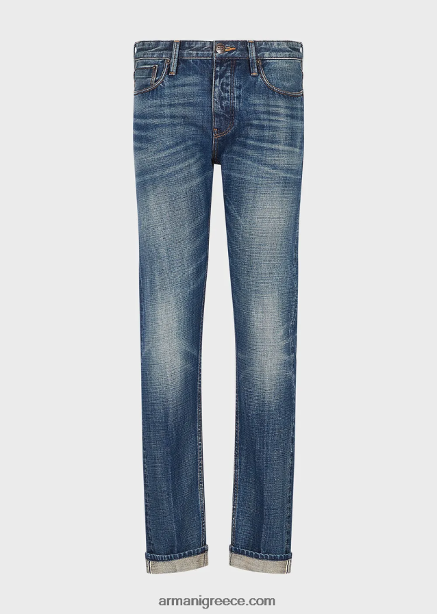 άνδρες Armani j75 slim-fit, vintage-wash selvedge τζιν τζιν 4046R61163 μπλε