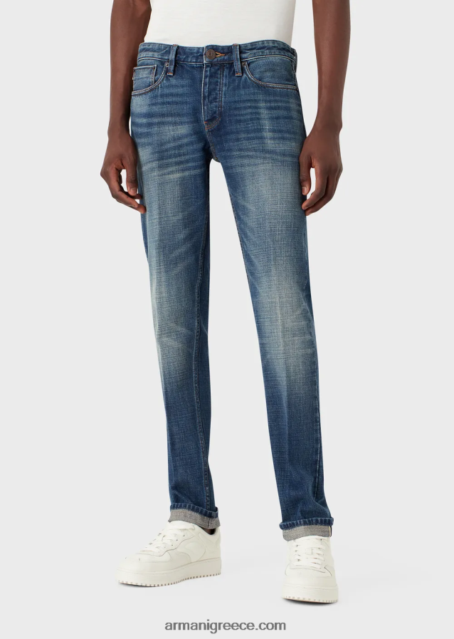 άνδρες Armani j75 slim-fit, vintage-wash selvedge τζιν τζιν 4046R61163 μπλε