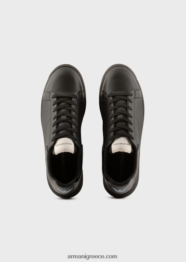 άνδρες Armani μαλακά δερμάτινα πάνινα παπούτσια με γυαλιστερή πλάτη 4046R61861 μαύρος