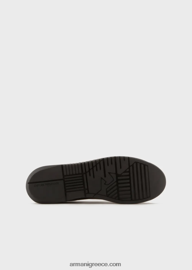 άνδρες Armani μαλακά δερμάτινα πάνινα παπούτσια με γυαλιστερή πλάτη 4046R61861 μαύρος