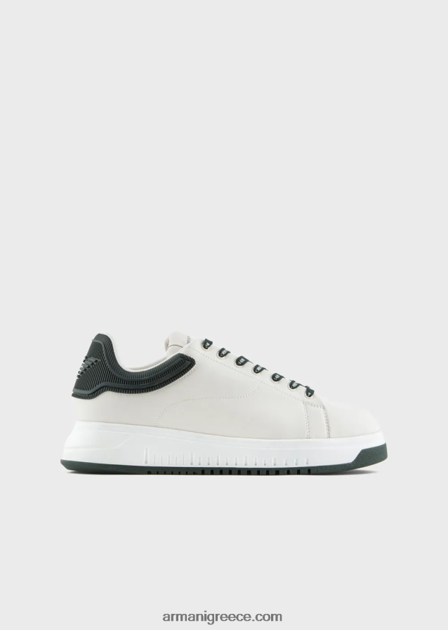 άνδρες Armani μαλακά δερμάτινα πάνινα παπούτσια 4046R61862 γαλακτώδες λευκό
