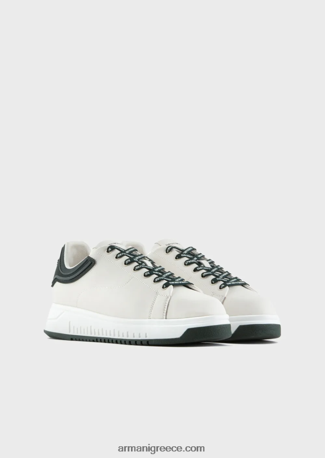 άνδρες Armani μαλακά δερμάτινα πάνινα παπούτσια 4046R61862 γαλακτώδες λευκό