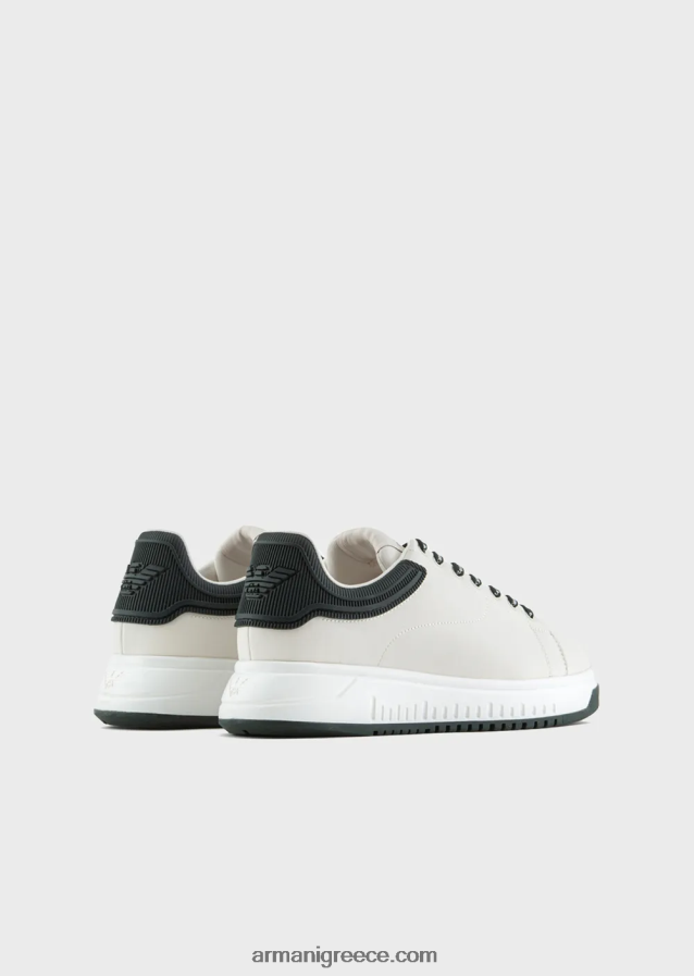 άνδρες Armani μαλακά δερμάτινα πάνινα παπούτσια 4046R61862 γαλακτώδες λευκό