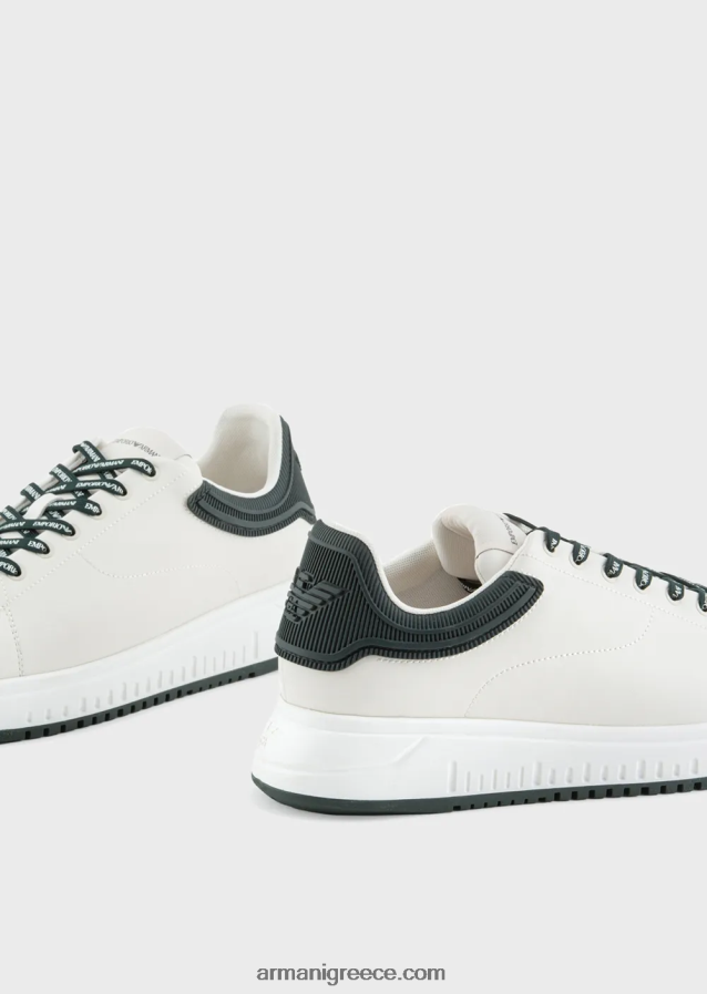 άνδρες Armani μαλακά δερμάτινα πάνινα παπούτσια 4046R61862 γαλακτώδες λευκό