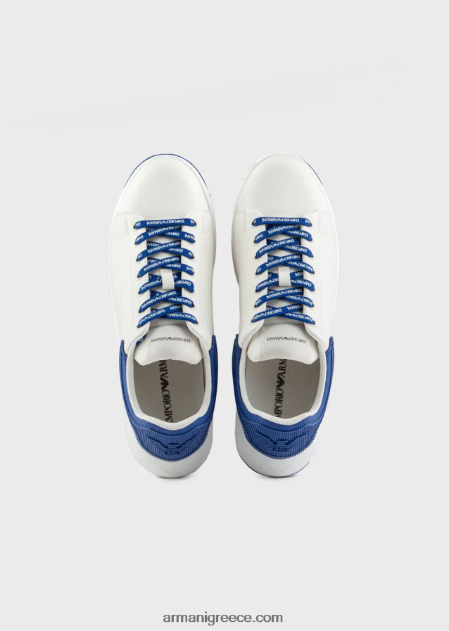 άνδρες Armani μαλακά δερμάτινα πάνινα παπούτσια 4046R61863 bianco stampa