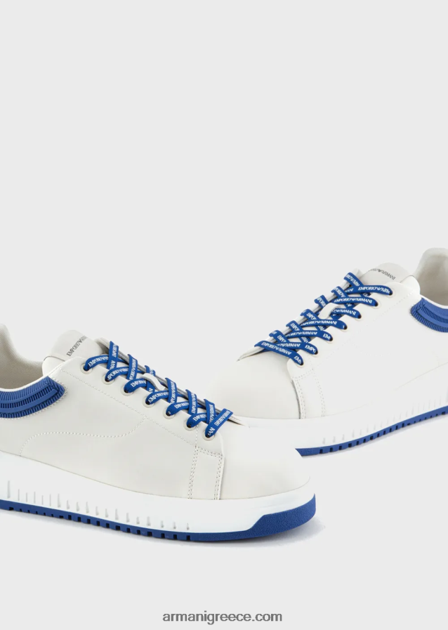 άνδρες Armani μαλακά δερμάτινα πάνινα παπούτσια 4046R61863 bianco stampa