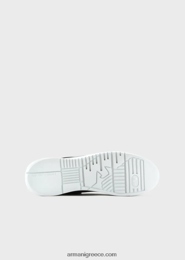 άνδρες Armani μαλακά δερμάτινα πάνινα παπούτσια με έντονο λογότυπο 4046R61867 μαύρος