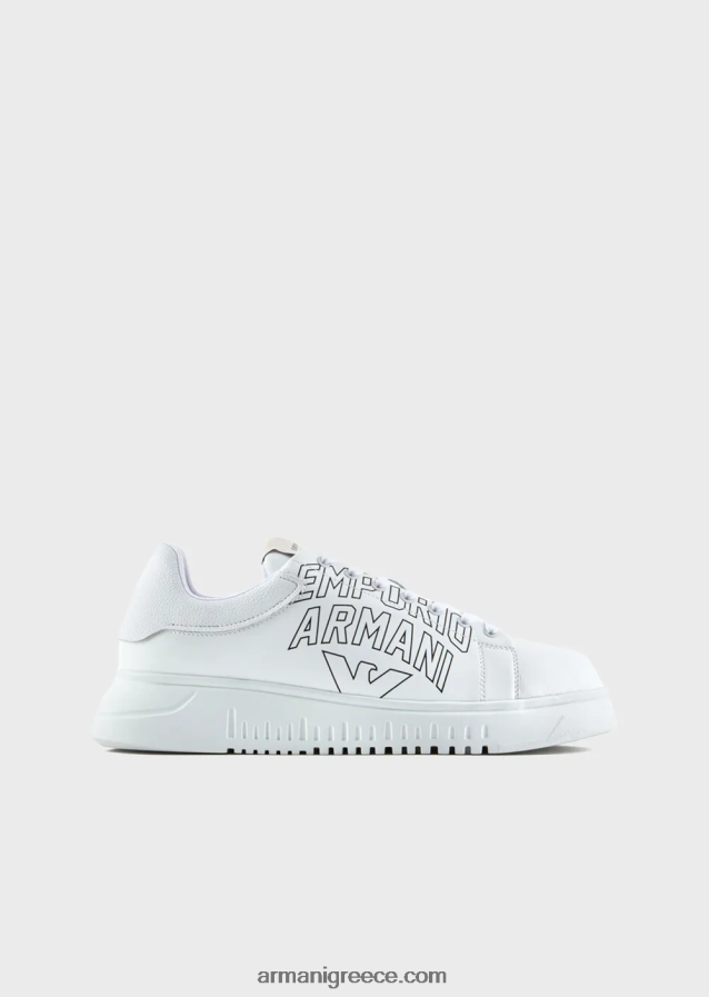 άνδρες Armani μαλακά δερμάτινα πάνινα παπούτσια με έντονο λογότυπο 4046R61868 άσπρο