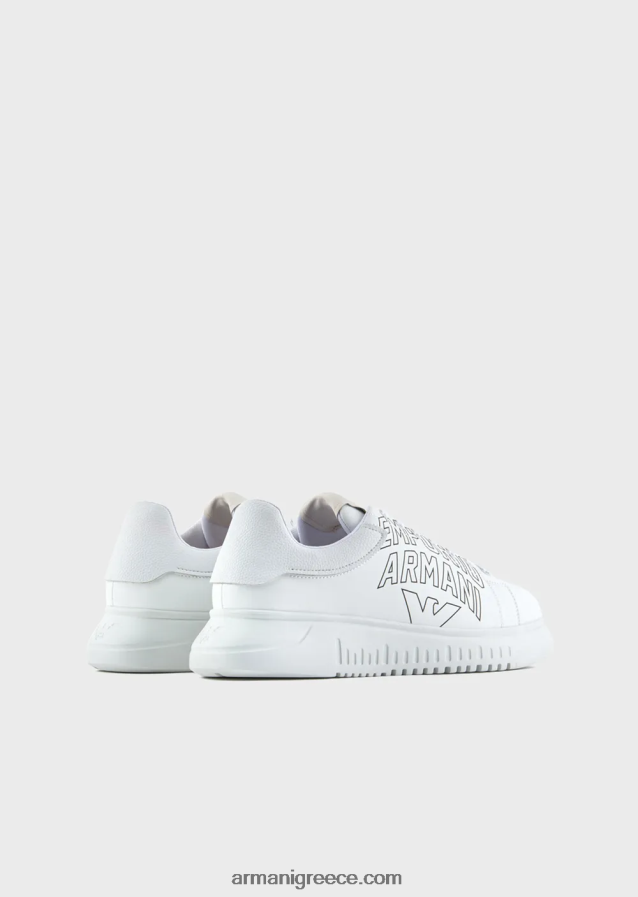 άνδρες Armani μαλακά δερμάτινα πάνινα παπούτσια με έντονο λογότυπο 4046R61868 άσπρο