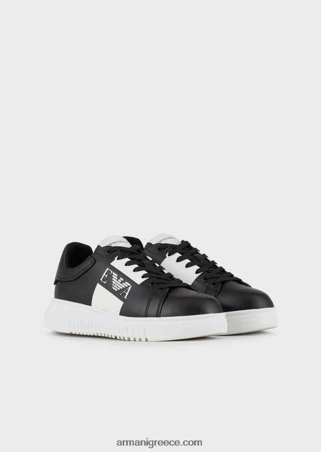 άνδρες Armani δερμάτινα αθλητικά παπούτσια με λογότυπο στο πλάι 4046R61869