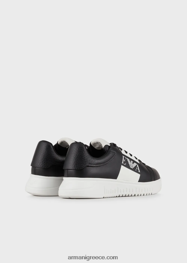 άνδρες Armani δερμάτινα αθλητικά παπούτσια με λογότυπο στο πλάι 4046R61869