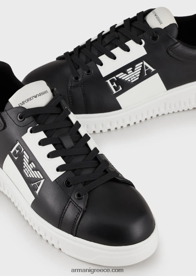 άνδρες Armani δερμάτινα αθλητικά παπούτσια με λογότυπο στο πλάι 4046R61869