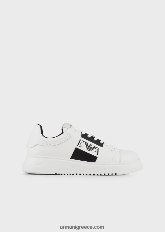 άνδρες Armani δερμάτινα αθλητικά παπούτσια με λογότυπο στο πλάι 4046R61870
