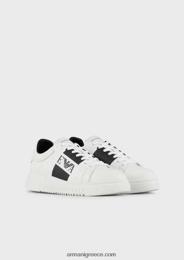 άνδρες Armani δερμάτινα αθλητικά παπούτσια με λογότυπο στο πλάι 4046R61870