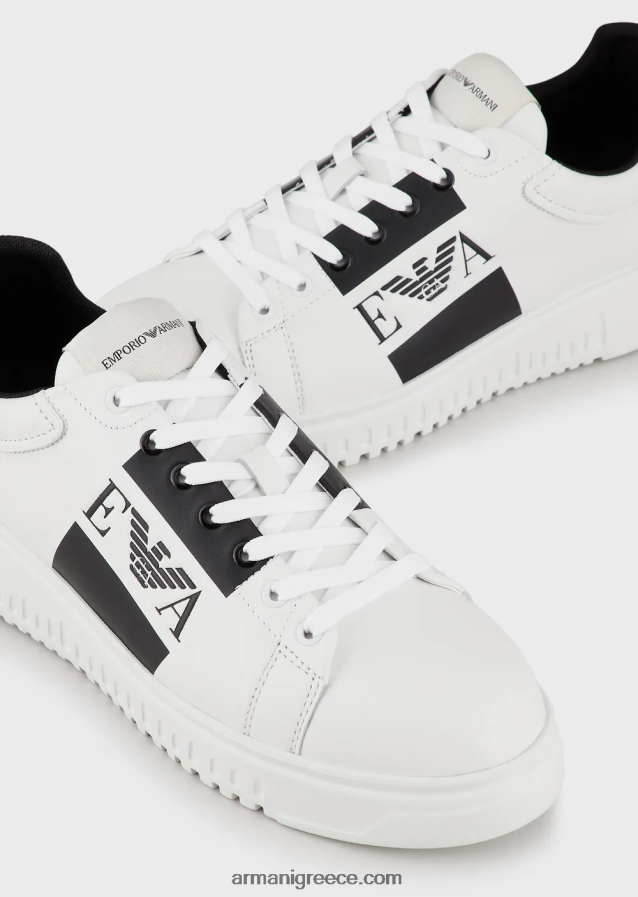 άνδρες Armani δερμάτινα αθλητικά παπούτσια με λογότυπο στο πλάι 4046R61870
