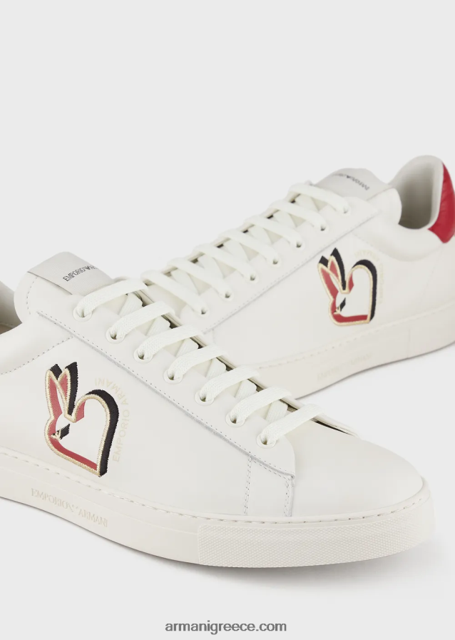 άνδρες Armani δερμάτινα αθλητικά παπούτσια από κουνέλι 4046R61881 άσπρο
