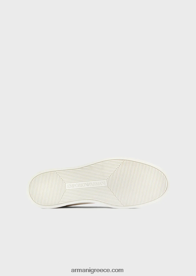 άνδρες Armani δερμάτινα αθλητικά παπούτσια από κουνέλι 4046R61881 άσπρο