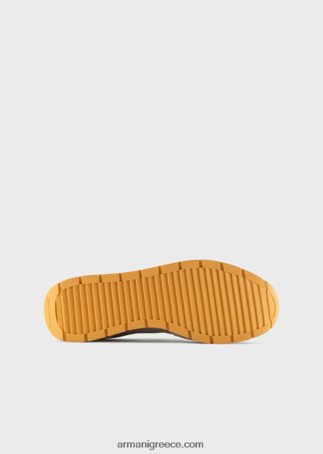 άνδρες Armani Διχτυωτά αθλητικά παπούτσια με λεπτομέρειες από καστόρι και μπάλωμα αετού 4046R61883 μπεζ